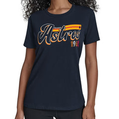 Houston Astros Starter Women's Groovy Script Team Fitted T-Shirt - Navy