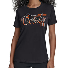 Baltimore Orioles Starter Women's Groovy Script Team Fitted T-Shirt - Black