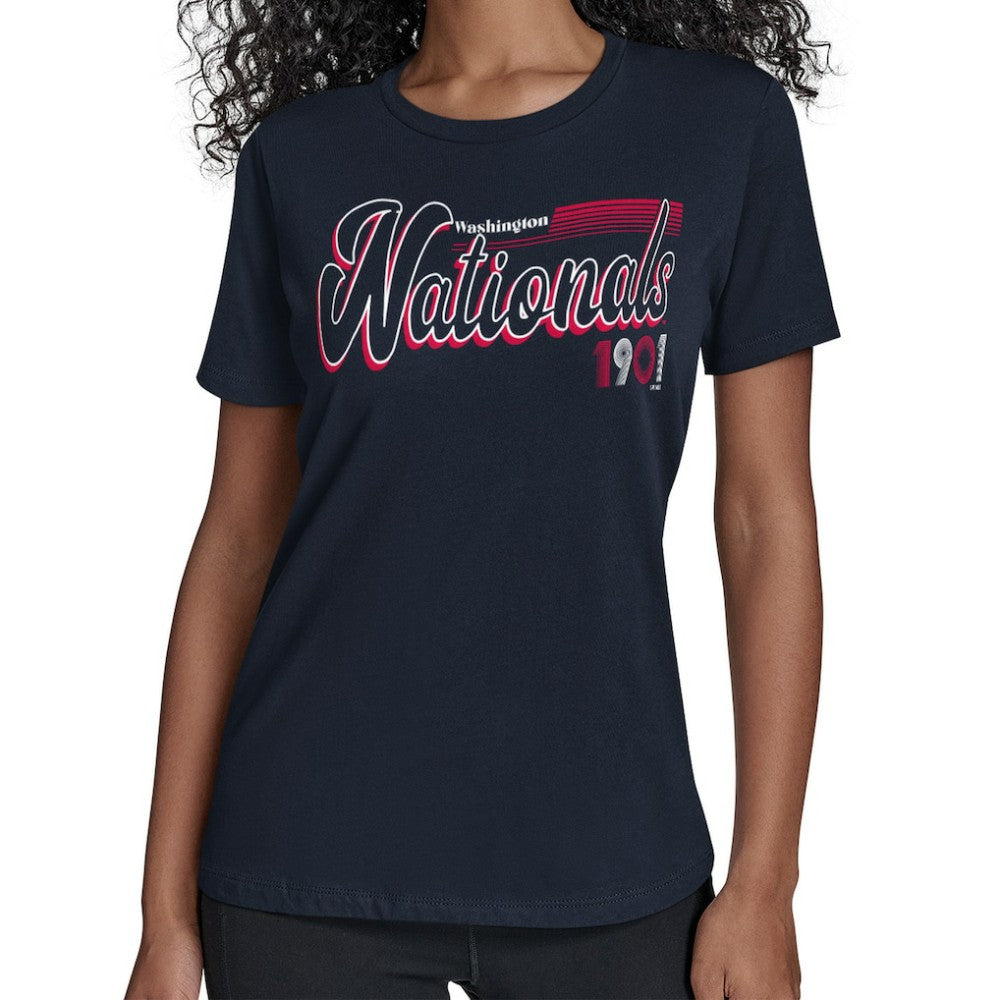 Washington Nationals Starter Women's Groovy Script Team Fitted T-Shirt - Navy