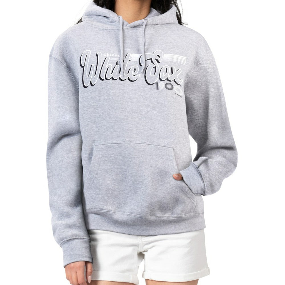 Chicago White Sox Starter Women's Groovy Script Team Fleece Pullover Hoodie - Gray