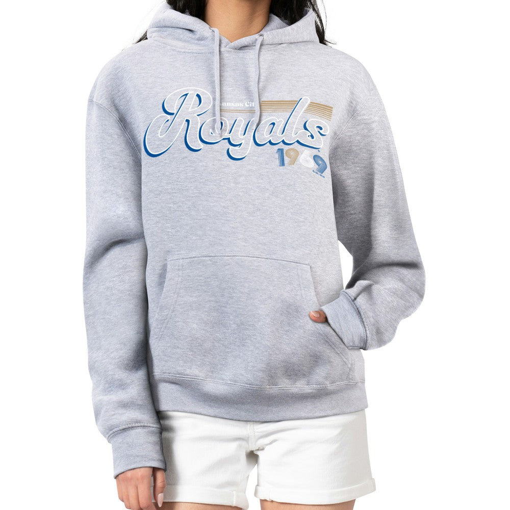 Kansas City Royals Starter Women's Groovy Script Team Fleece Pullover Hoodie - Gray