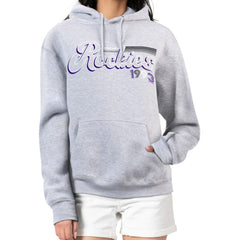 Colorado Rockies Starter Women's Groovy Script Team Fleece Pullover Hoodie - Gray