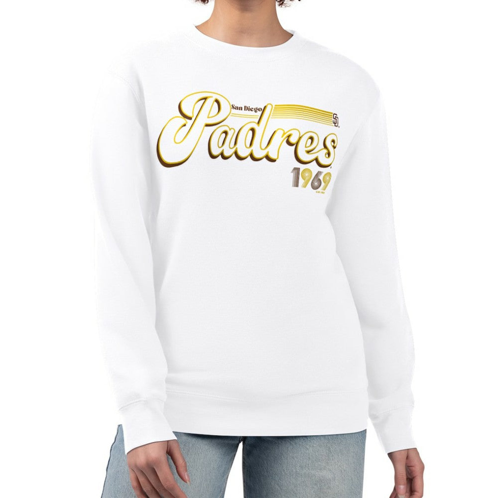 San Diego Padres Starter Women's Groovy Script Team Fleece Pullover Sweatshirt - White