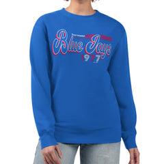 Toronto Blue Jays Starter Women's Groovy Script Team Fleece Pullover Sweatshirt - Royal