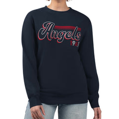 Los Angeles Angels Starter Women's Groovy Script Team Fleece Pullover Sweatshirt - Navy