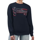 New York Yankees Starter Women's Groovy Script Team Fleece Pullover Sweatshirt - Navy
