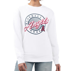 Los Angeles Angels G-III 4Her by Carl Banks Women's Pinstripe Circle Team Fleece Pullover Sweatshirt - White