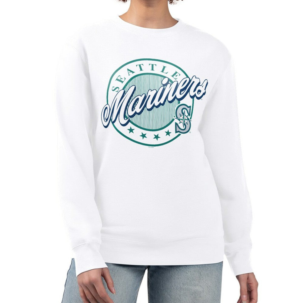 Seattle Mariners G-III 4Her by Carl Banks Women's Pinstripe Circle Team Fleece Pullover Sweatshirt - White