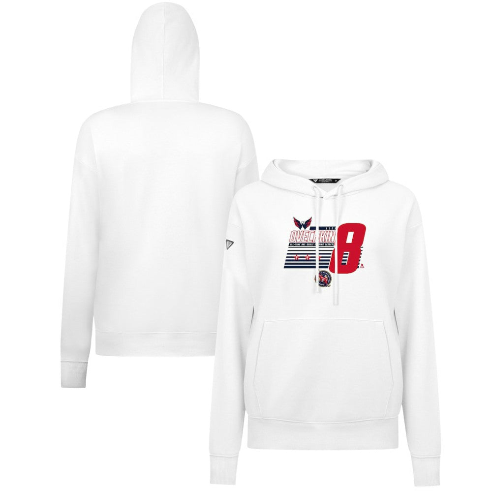 Alexander Ovechkin Washington Capitals Levelwear Women's NHL All-Time Leading Goal Scorer Milestone Stripes Name & Number Adorn Pullover Hoodie