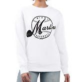 Miami Marlins G-III 4Her by Carl Banks Women's Distressed Baseball Team Fleece Pullover Sweatshirt - White