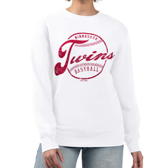 Minnesota Twins G-III 4Her by Carl Banks Women's Distressed Baseball Team Fleece Pullover Sweatshirt - White