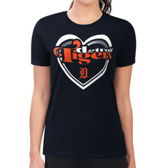 Detroit Tigers G-III 4Her by Carl Banks Women's Super-Slim Fit Lightweight Double Heart T-Shirt - Navy