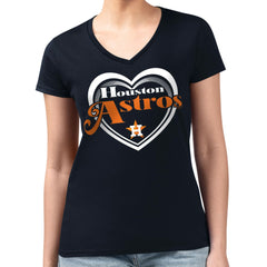 Houston Astros G-III 4Her by Carl Banks Women's Super-Slim Fit Lightweight Double Heart V-Neck T-Shirt - Navy