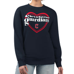 Cleveland Guardians G-III 4Her by Carl Banks Women's Double Heart Fleece Pullover Sweatshirt - Navy