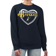 Milwaukee Brewers G-III 4Her by Carl Banks Women's Double Heart Fleece Pullover Sweatshirt - Navy