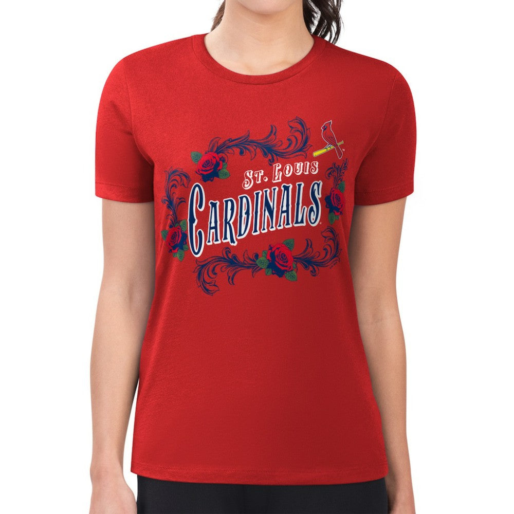 St. Louis Cardinals G-III 4Her by Carl Banks Women's Super-Slim Fit Lightweight Retro Roses T-Shirt - Red