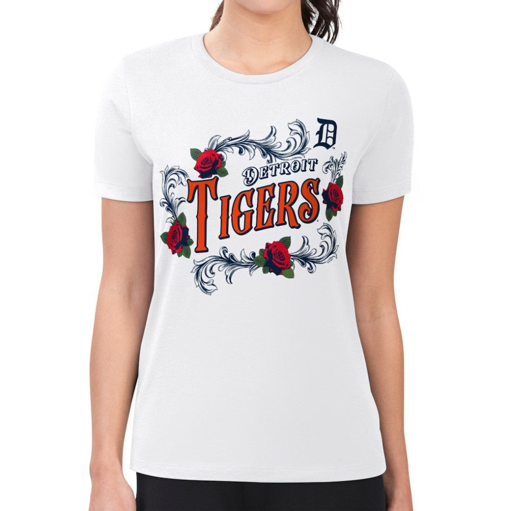 Detroit Tigers G-III 4Her by Carl Banks Women's Super-Slim Fit Lightweight Retro Roses T-Shirt - White