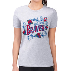 Atlanta Braves G-III 4Her by Carl Banks Women's Super-Slim Fit Lightweight Retro Roses T-Shirt - Gray