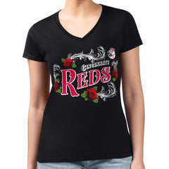 Cincinnati Reds G-III 4Her by Carl Banks Women's Super-Slim Fit Lightweight Retro Roses V-Neck T-Shirt - Black
