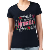 Washington Nationals G-III 4Her by Carl Banks Women's Super-Slim Fit Lightweight Retro Roses V-Neck T-Shirt - Navy