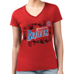 Atlanta Braves G-III 4Her by Carl Banks Women's Super-Slim Fit Lightweight Retro Roses V-Neck T-Shirt - Red