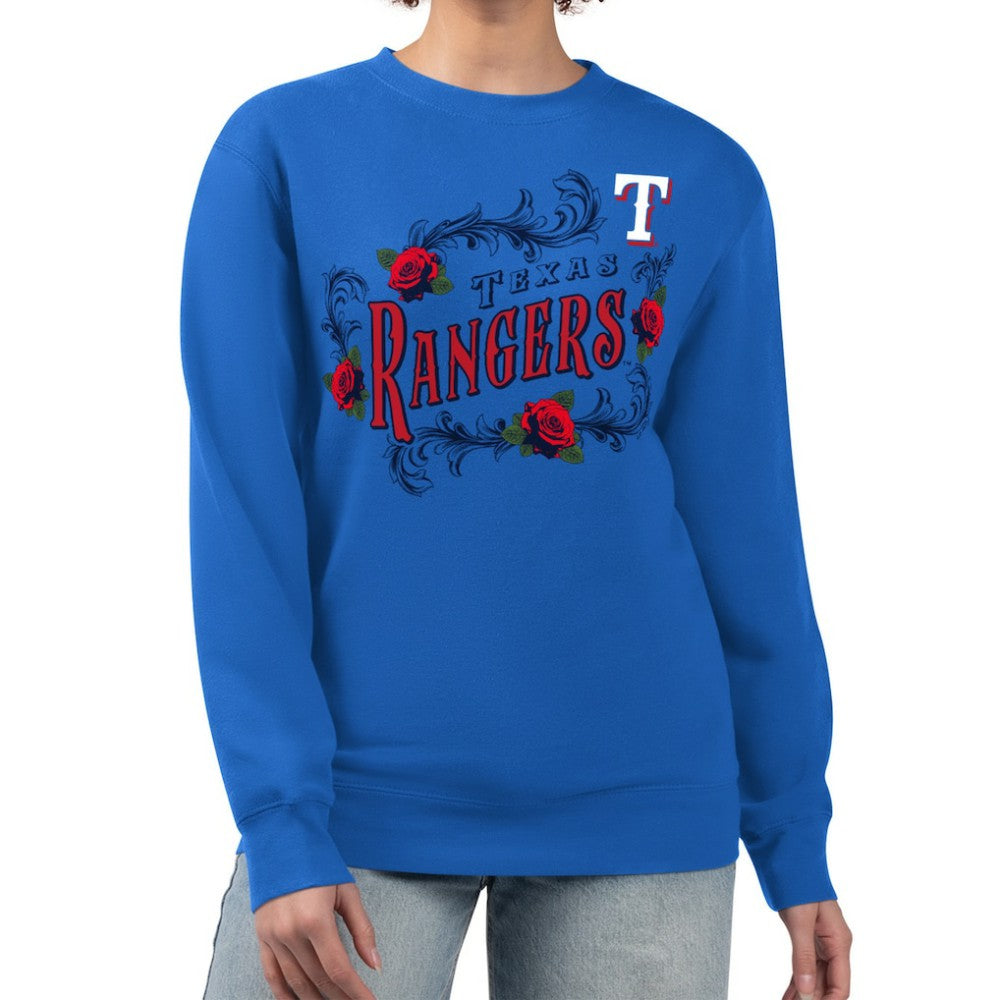 Texas Rangers G-III 4Her by Carl Banks Women's Retro Roses Fleece Pullover Sweatshirt - Royal