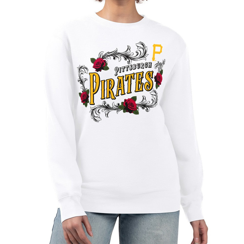 Pittsburgh Pirates G-III 4Her by Carl Banks Women's Retro Roses Fleece Pullover Sweatshirt - White