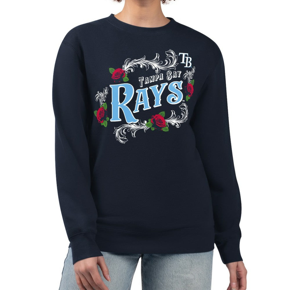 Tampa Bay Rays G-III 4Her by Carl Banks Women's Retro Roses Fleece Pullover Sweatshirt - Navy