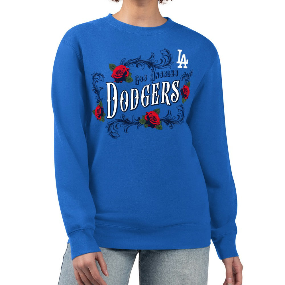 Los Angeles Dodgers G-III 4Her by Carl Banks Women's Retro Roses Fleece Pullover Sweatshirt - Royal