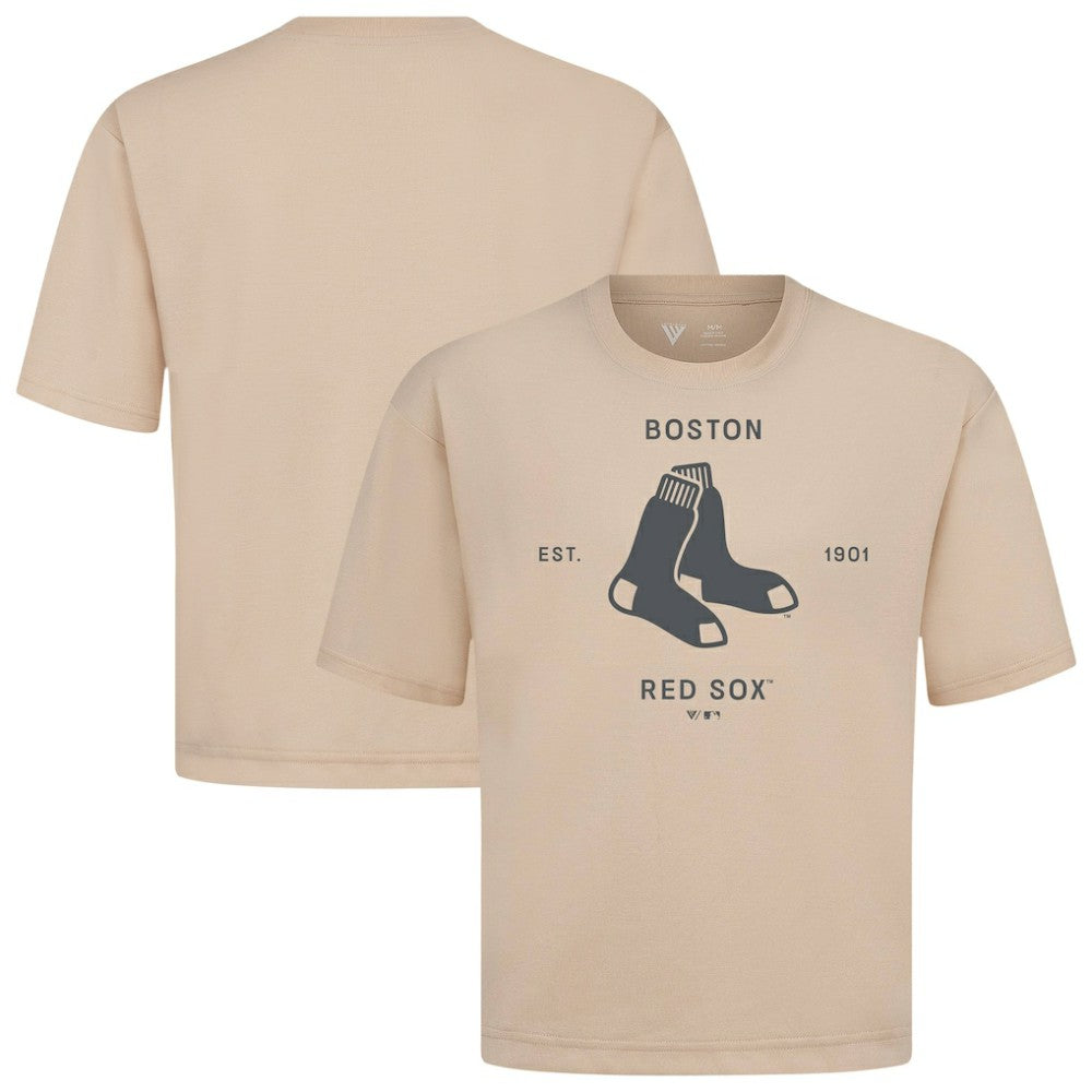 Boston Red Sox Levelwear Crossway Oversized Luxe Signature Knit T-Shirt - Khaki