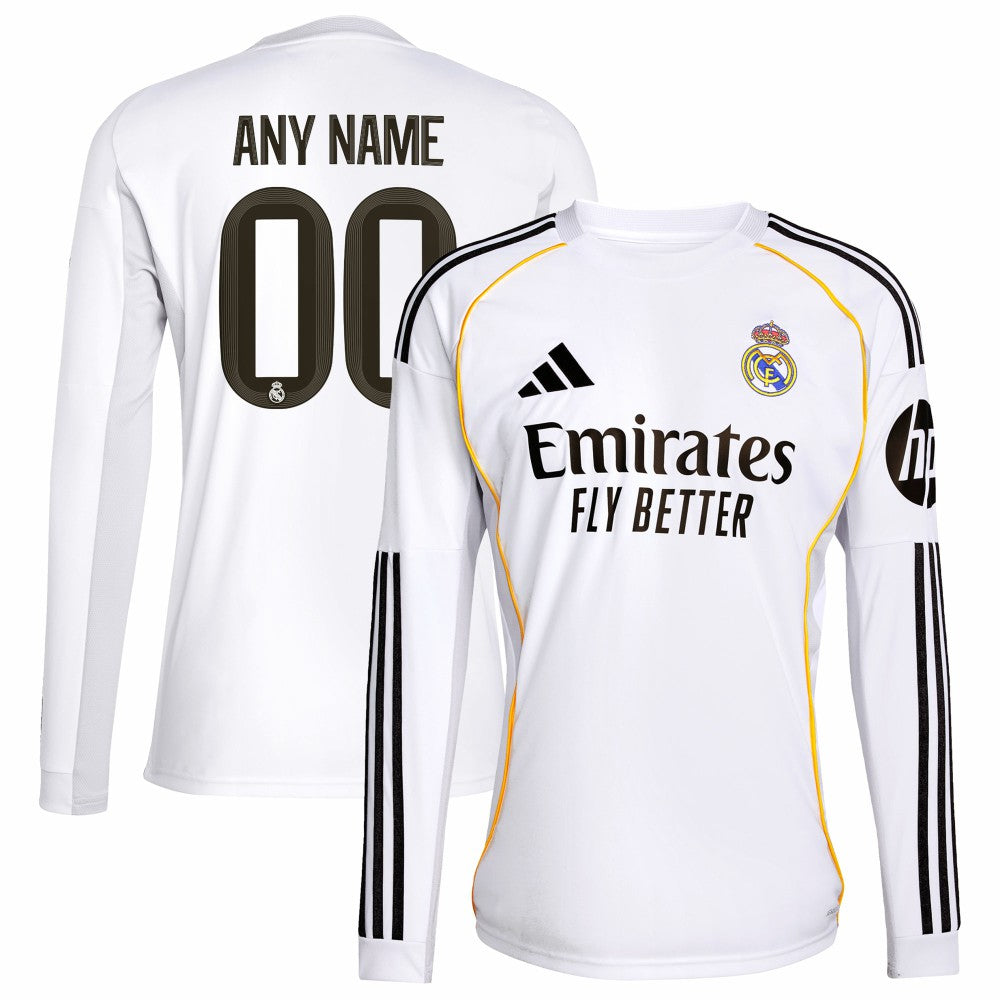 Real Madrid 2025/26 Home Replica Long Sleeve Custom Jersey / Soccer Discount