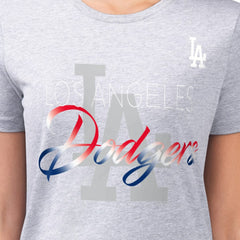 Los Angeles Dodgers G-III 4Her by Carl Banks Women's Super-Slim Fit Lightweight Shadow Logo Graphic T-Shirt - Heather Gray