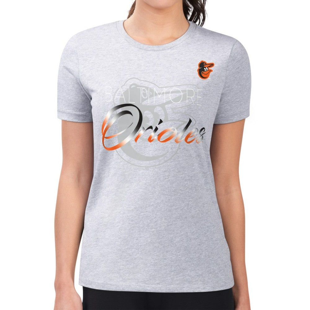 Baltimore Orioles G-III 4Her by Carl Banks Women's Super-Slim Fit Lightweight Shadow Logo Graphic T-Shirt - Heather Gray
