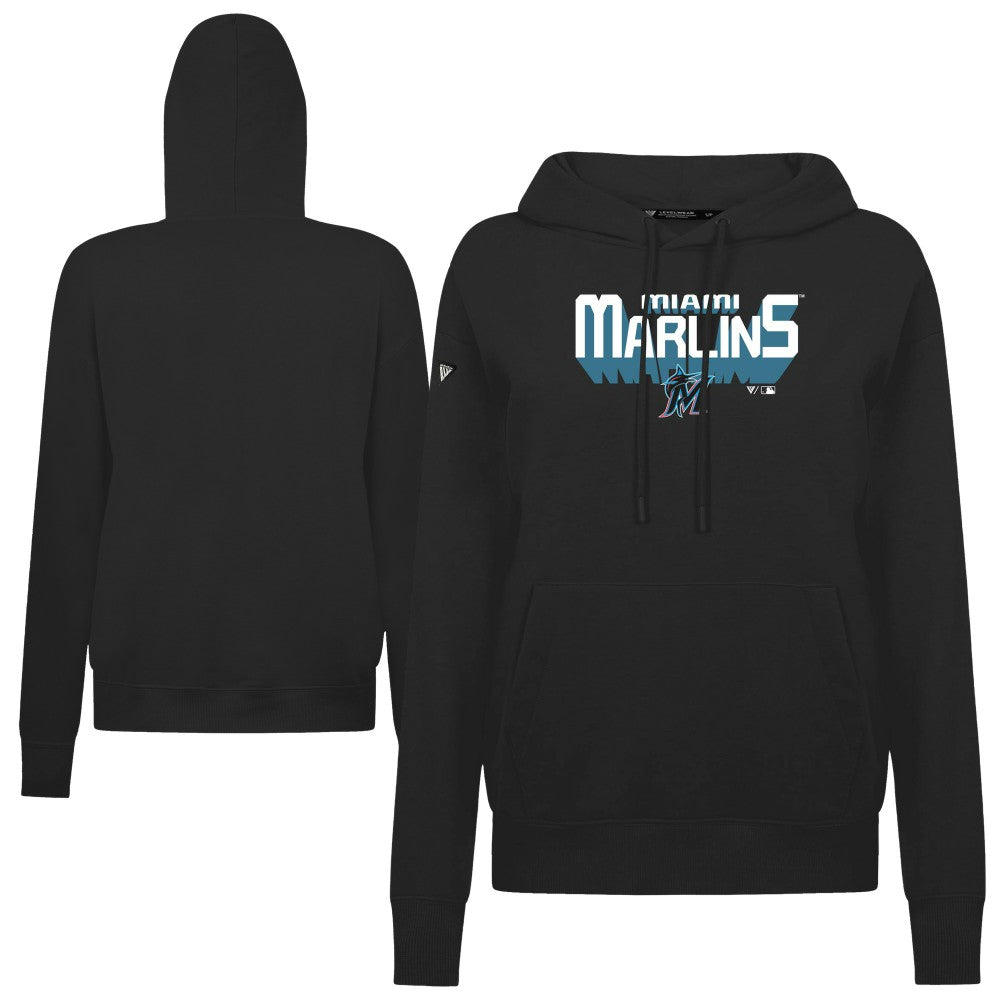 Miami Marlins Levelwear Women's Adorn Retro 3D Pullover Hoodie - Black