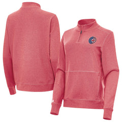 Chicago Cubs Antigua Women's Crush Stars and Stripes Team Logo Quarter-Zip Pullover Top - Heather Red