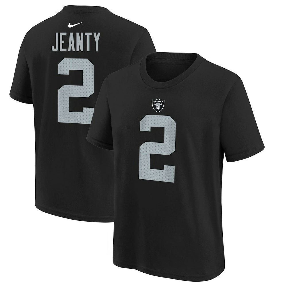 NFL Las Vegas Raiders Ashton Jeanty Youth 2025 NFL Draft First Round Pick Name & Number T-Shirt