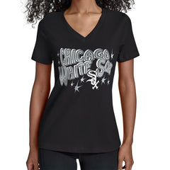 Chicago White Sox Starter Women's Fireworks V-Neck T-Shirt - Black