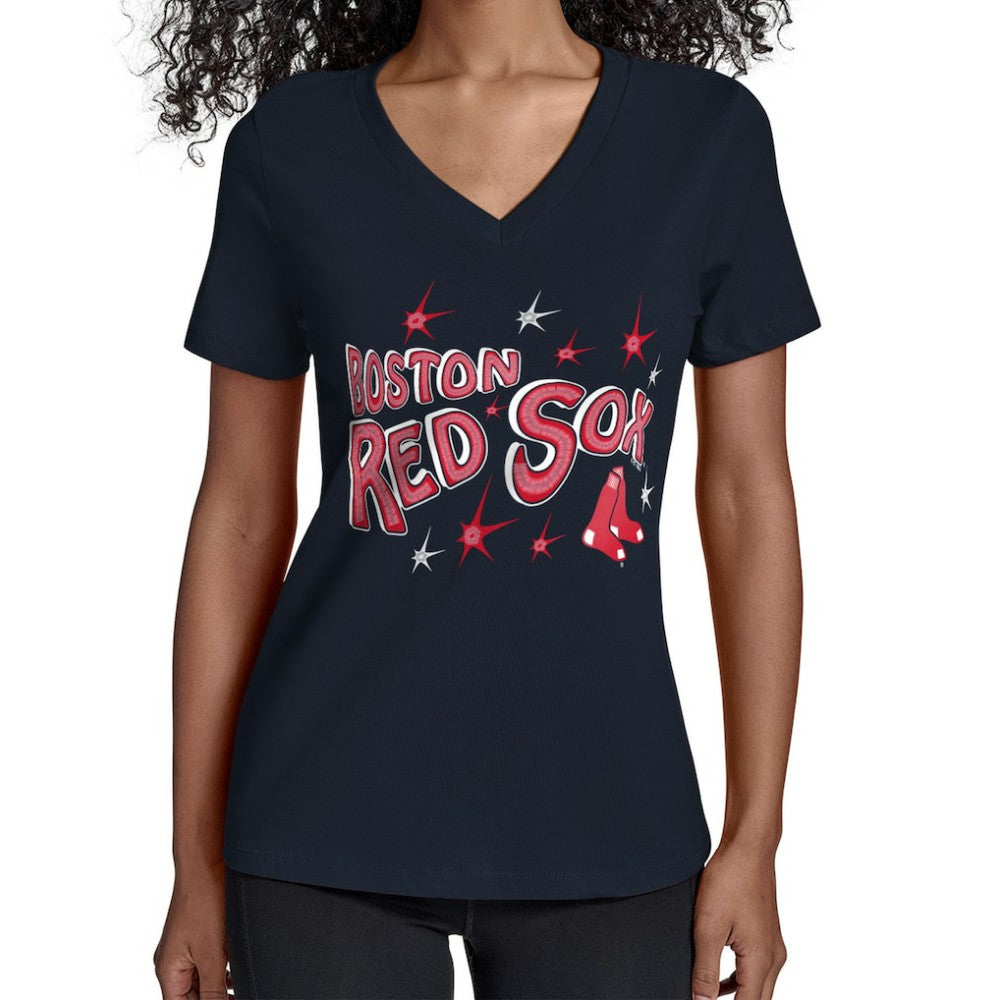 Boston Red Sox Starter Women's Fireworks V-Neck T-Shirt - Navy