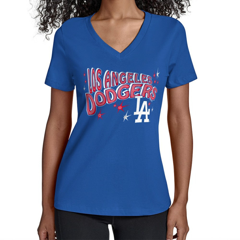 Los Angeles Dodgers Starter Women's Fireworks Team Name V-Neck T-Shirt - Royal