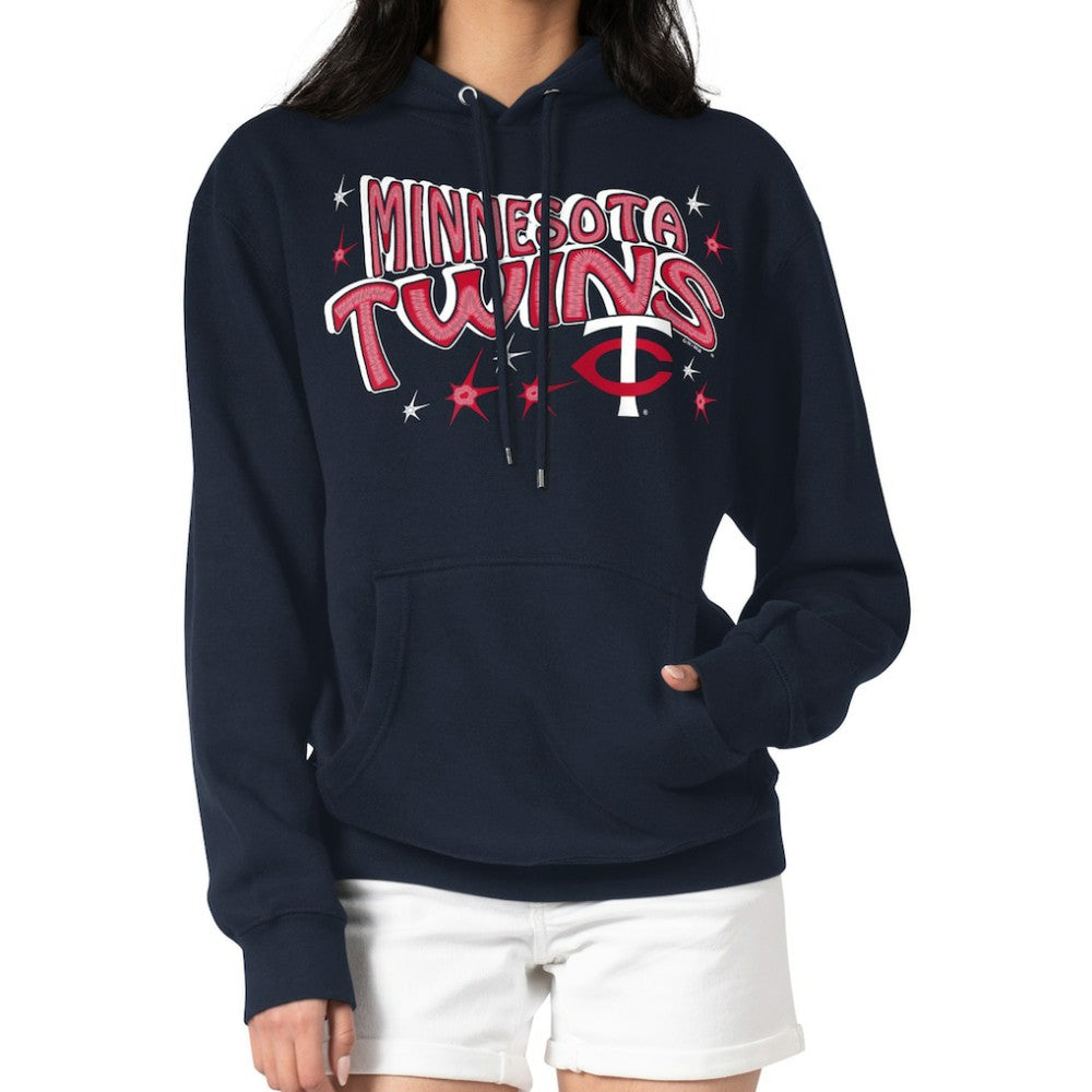 Minnesota Twins Starter Women's Fireworks Fleece Tri-Blend Pullover Hoodie - Navy