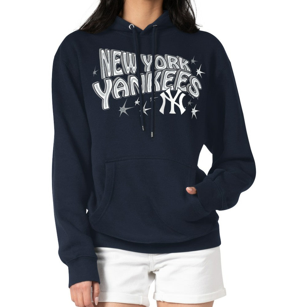 New York Yankees Starter Women's Fireworks Fleece Tri-Blend Pullover Hoodie - Navy