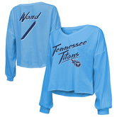 NFL Tennessee Titans Cameron Ward Majestic Threads Women's Name & Number Off-Shoulder Script Cropped Long Sleeve Relaxed V-Neck T-Shirt