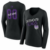 Sacramento Kings Women's Hustle Custom Long Sleeve V-Neck T-Shirt - Black cheap