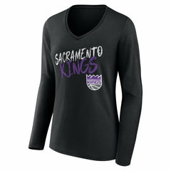 Sacramento Kings Women's Hustle Custom Long Sleeve V-Neck T-Shirt - Black cheap