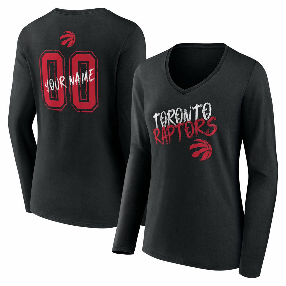 Toronto Raptors Women's Hustle Custom Long Sleeve V-Neck T-Shirt - Black cheap
