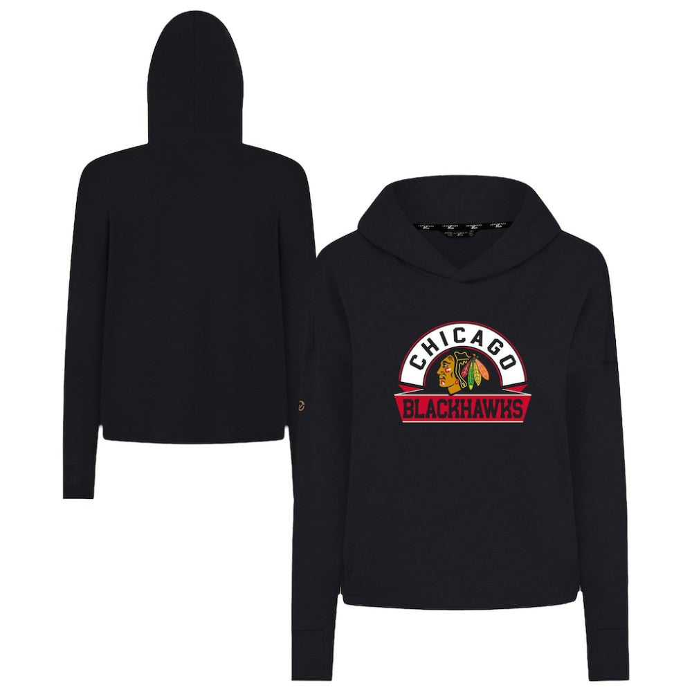 Chicago Blackhawks Levelwear Women's Sweet Banner Arch Tri-Blend Cropped Pullover Hoodie