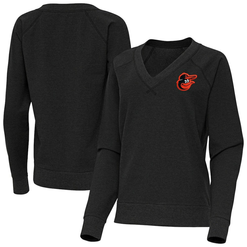 Baltimore Orioles Antigua Women's Varsity Tri-Blend V-Neck Long Sleeve T-Shirt - Heather Black