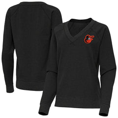 Baltimore Orioles Antigua Women's Varsity Tri-Blend V-Neck Long Sleeve T-Shirt - Heather Black