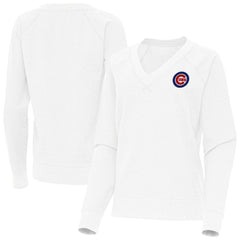 Chicago Cubs Antigua Women's Varsity Tri-Blend V-Neck Long Sleeve T-Shirt - White