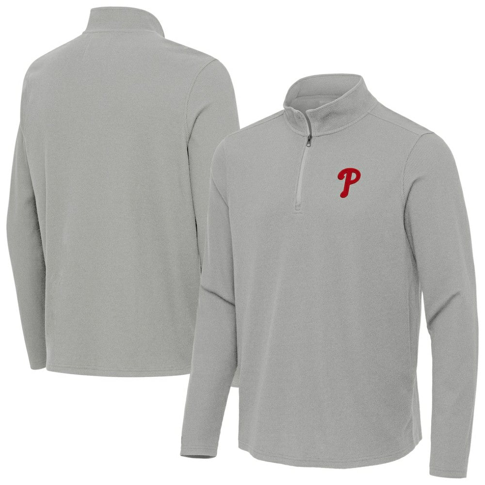 Philadelphia Phillies Antigua Sync Tri-Blend Quarter-Zip Pullover - Heather Gray